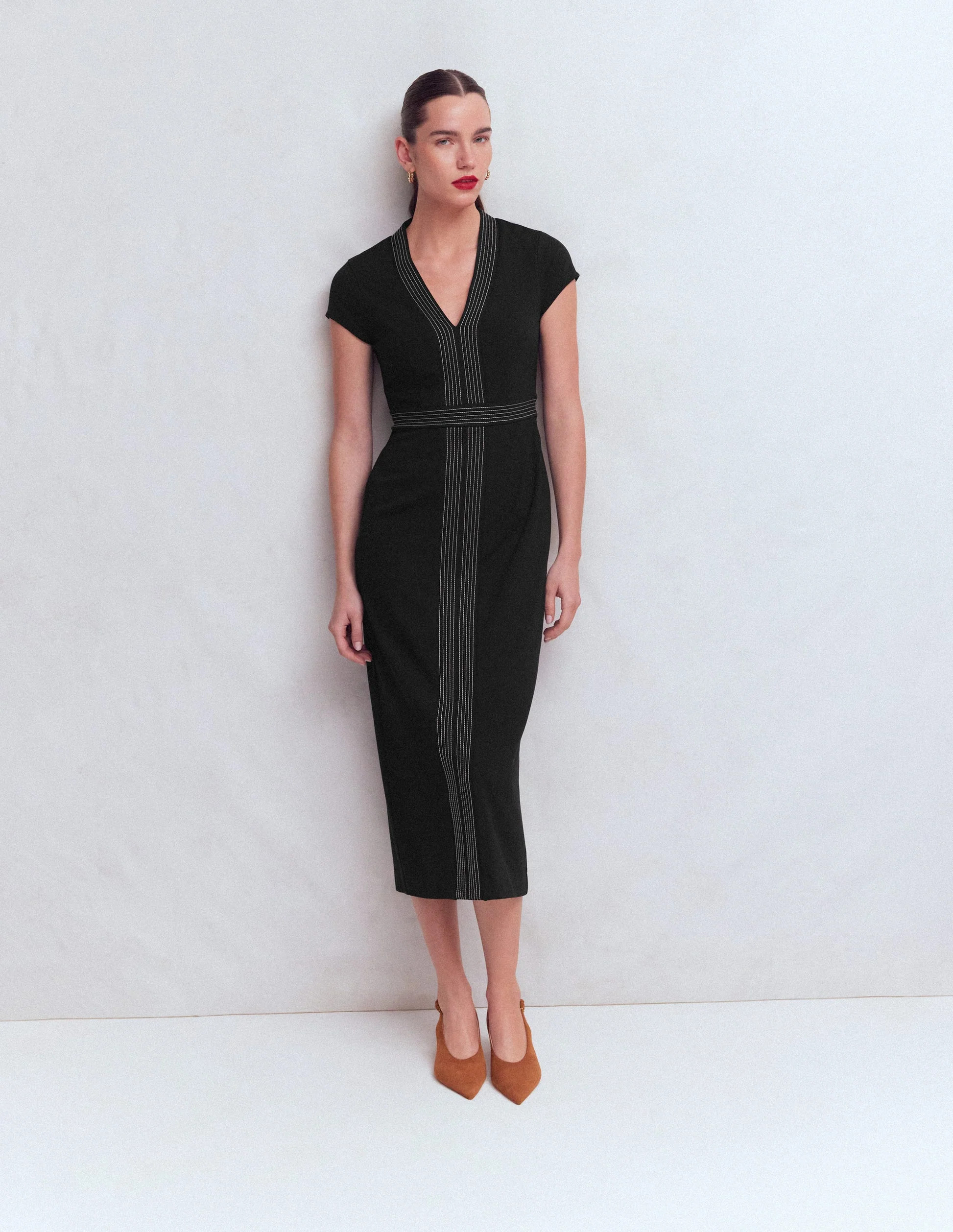 Topstitch Ponte Work Dress-Black | Boden (US)