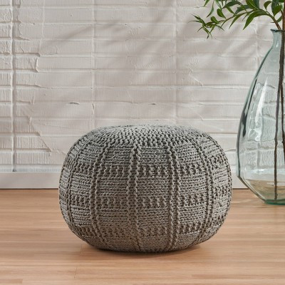 Yuny Handcrafted Modern Fabric Pouf Gray - Christopher Knight Home: Artisan Knit, Cotton, No Assembly Required | Target