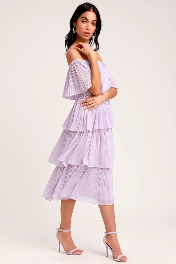 Gala Ready Lavender Off-the-Shoulder Ruffle Midi Dress | Lulus (US)