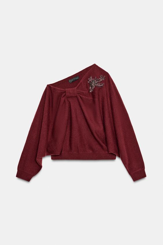 ASYMMETRIC JEWELED KNIT JUMPER | Zara US