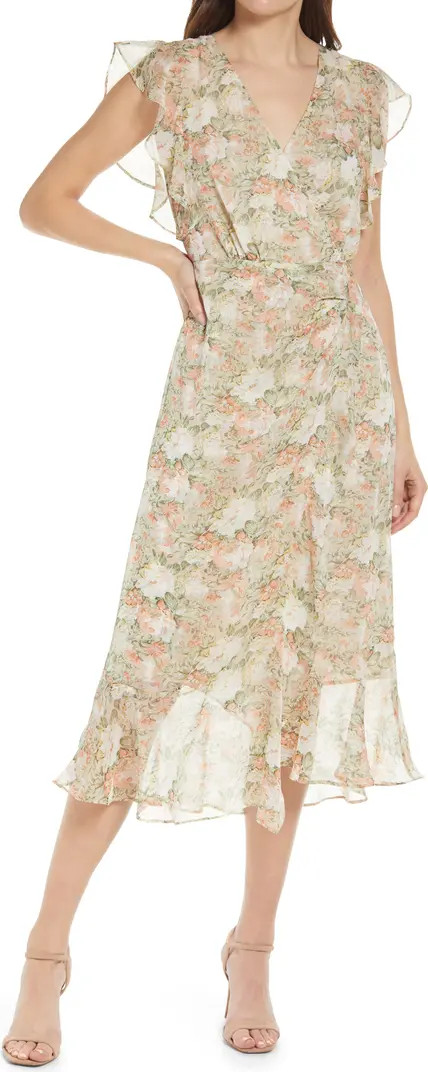 FLORET STUDIOS Floral Surplice Neck Midi Dress | Nordstrom | Nordstrom