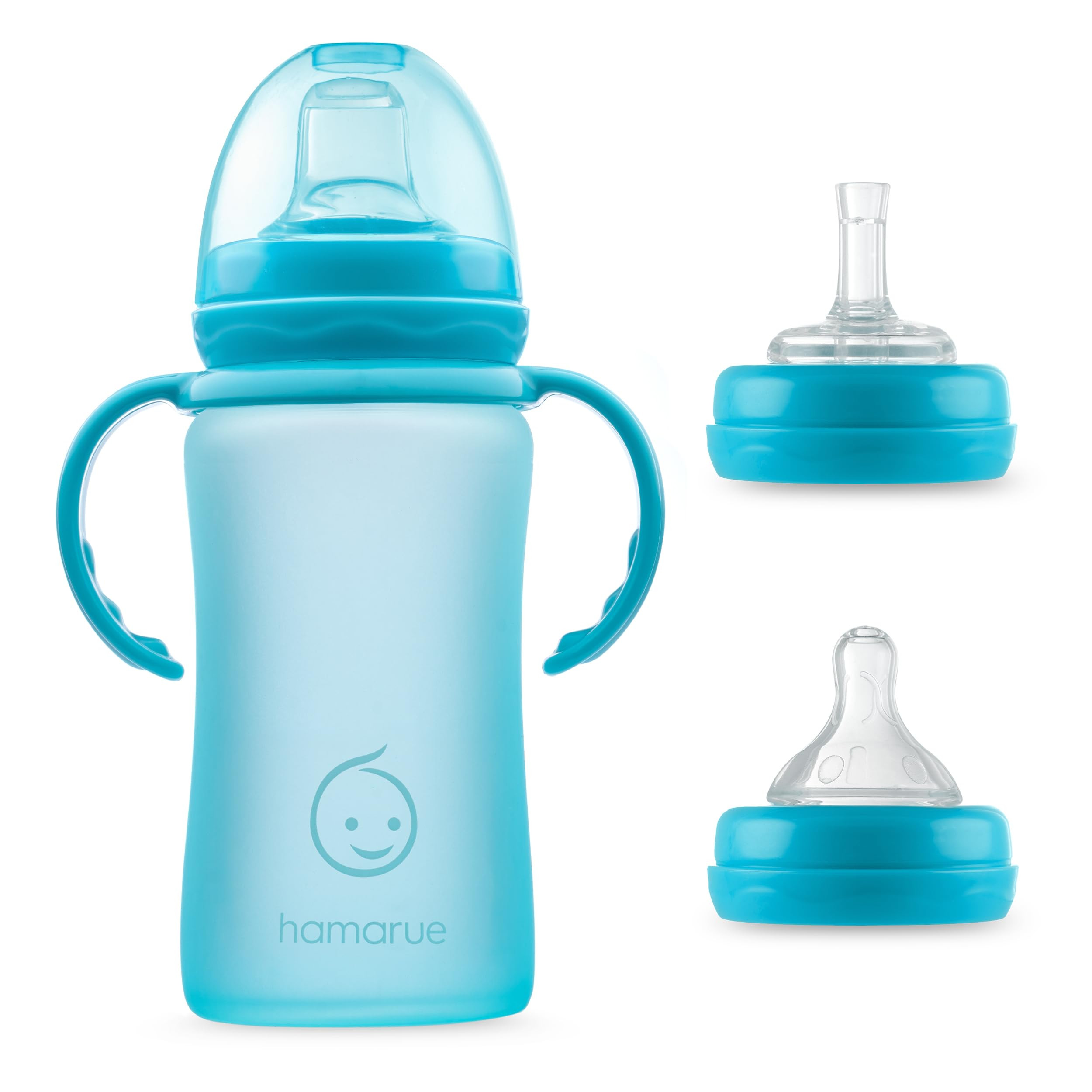 3-in-1 Glass Sippy Cups for Toddlers | Silicone Coated Glass Baby Bottles | Non-Toxic Transition Cup for Baby with Removeable Handles | Baby Straw Cup NB+,3M,6M,12M (Teal, 8 oz) | Amazon (US)