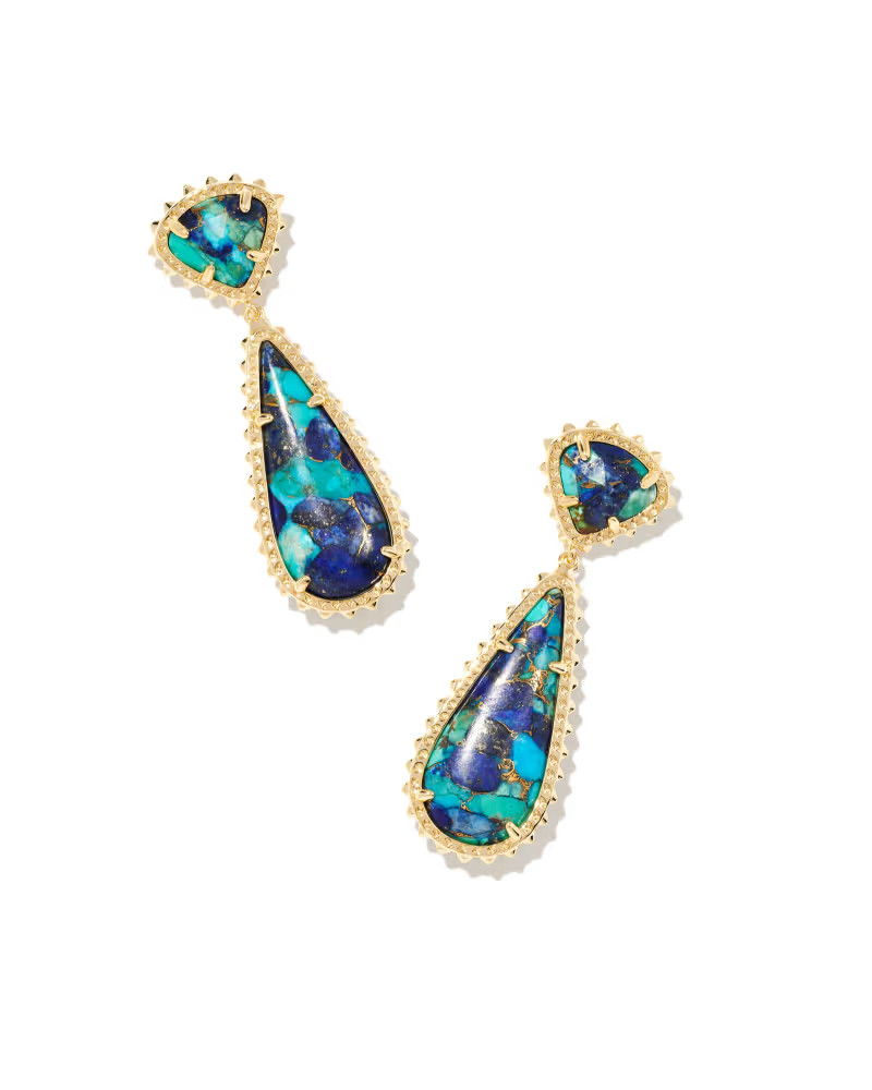 Payton Gold Drop Earrings in Bronze Veined Lapis Turquoise Magnesite | Kendra Scott