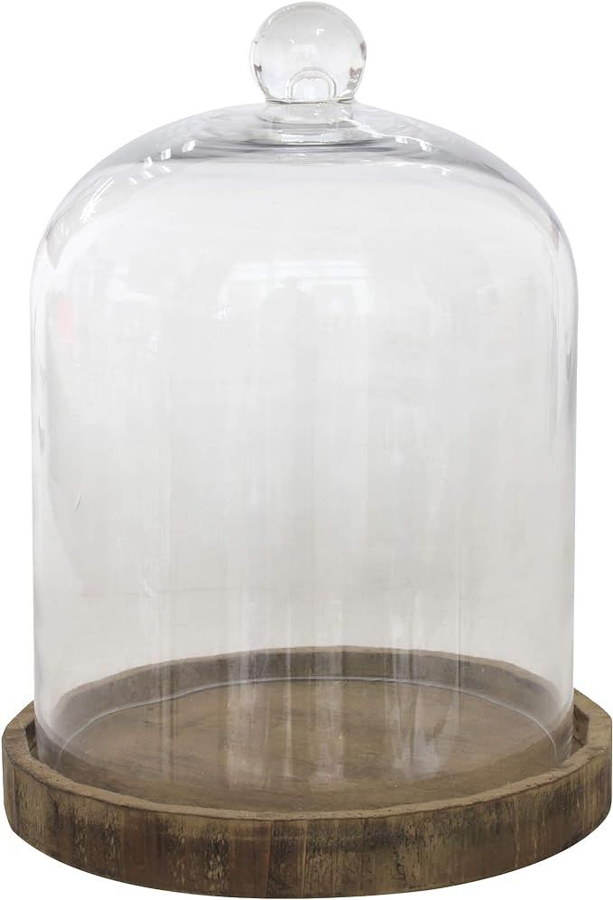Stonebriar Small 8 Inch Clear Glass Dome Cloche with Rustic Wooden Base, Brown | Amazon (US)