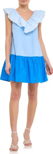 English Factory Colorblock Ruffle Cotton Minidress | Nordstrom | Nordstrom