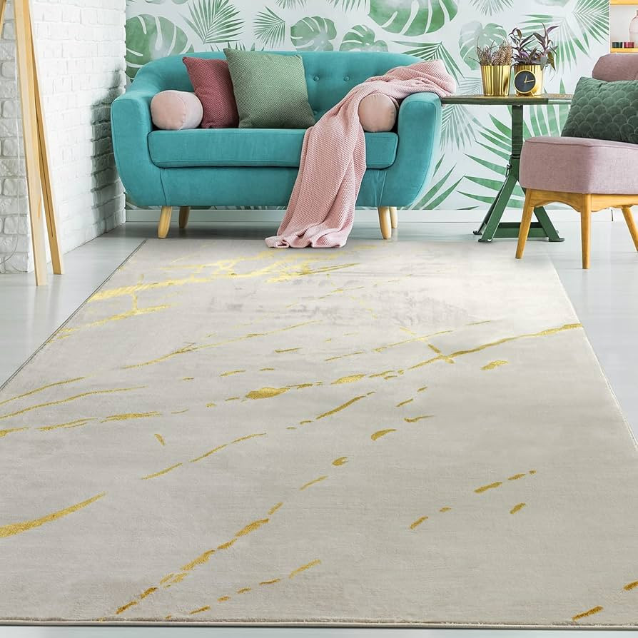 Antep Rugs Babil Gold 6x9 Marble Abstract Modern Indoor Area Rug (Beige, 6'7" x 9') | Amazon (US)