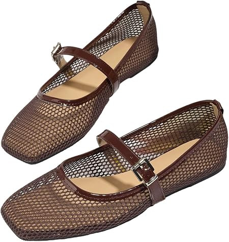 MakeMeChic Women's Lace Mesh Ballet Flats Comfortable Dressy Shoes | Amazon (US)