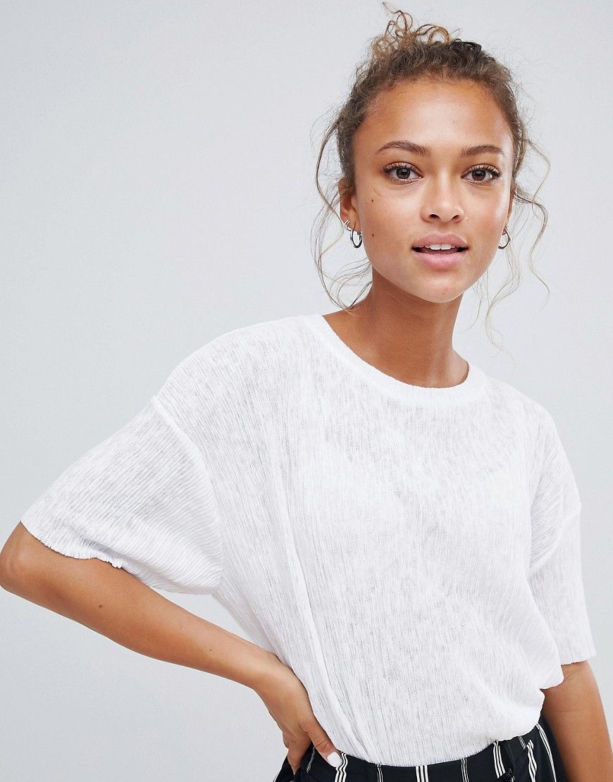 Bershka plisse tshirt in white - White | ASOS US