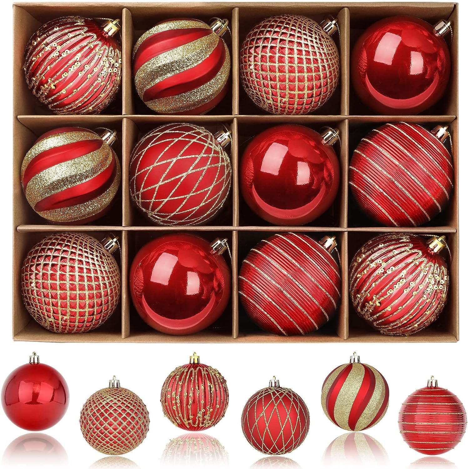 SHareconn 80mm Christmas Balls Ornaments,12PCS Colored Shatterproof Plastic Decorative Hanging Tr... | Amazon (US)