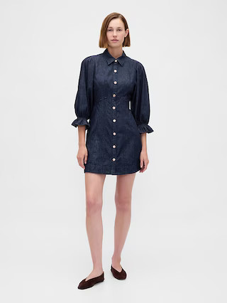 Denim Puff-Sleeve Seamed Mini Dress | Gap (US)