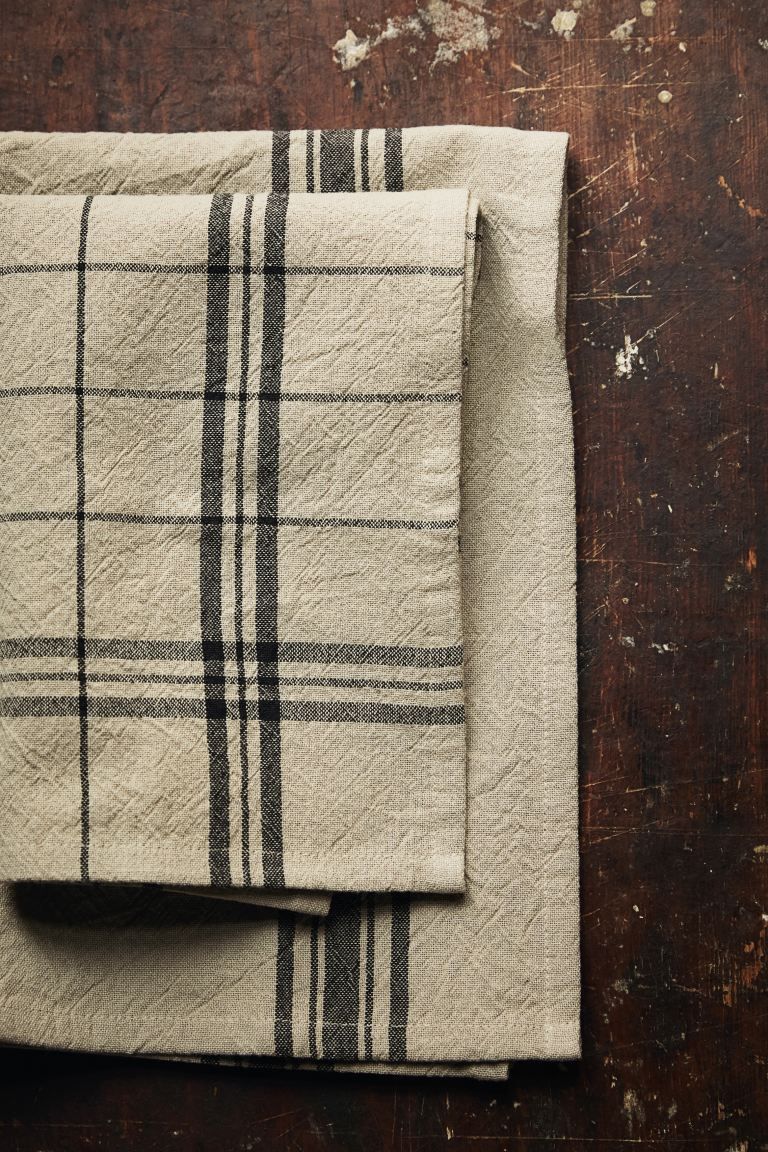 2-pack Cotton Tea Towels - Taupe/checked - Home All | H&M US | H&M (US + CA)