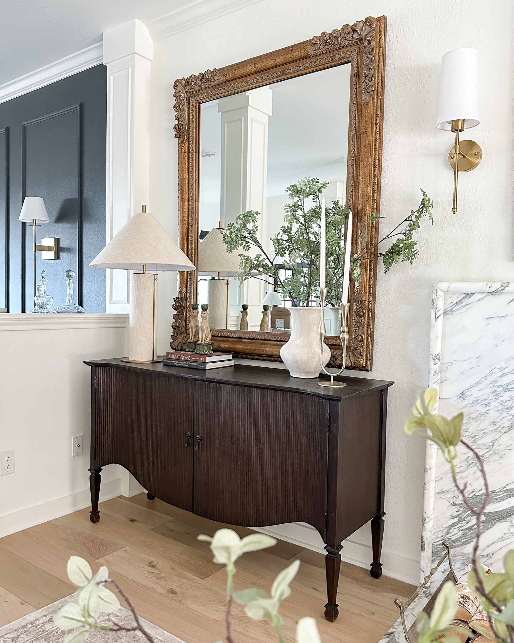 New Arhaus sideboard! This is just as beautiful as it looks online! Styled it was my vintage mirror (linked a similar style!), modern lamp and decor 🤍

#LTKhome #LTKsalealert #LTKstyletip