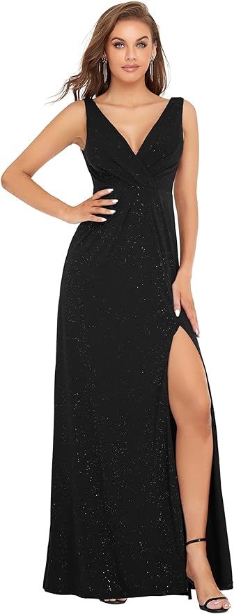 Ever-Pretty Women's V-Neck Glitter Dress Side Split Evening Dress 7505 | Amazon (US)