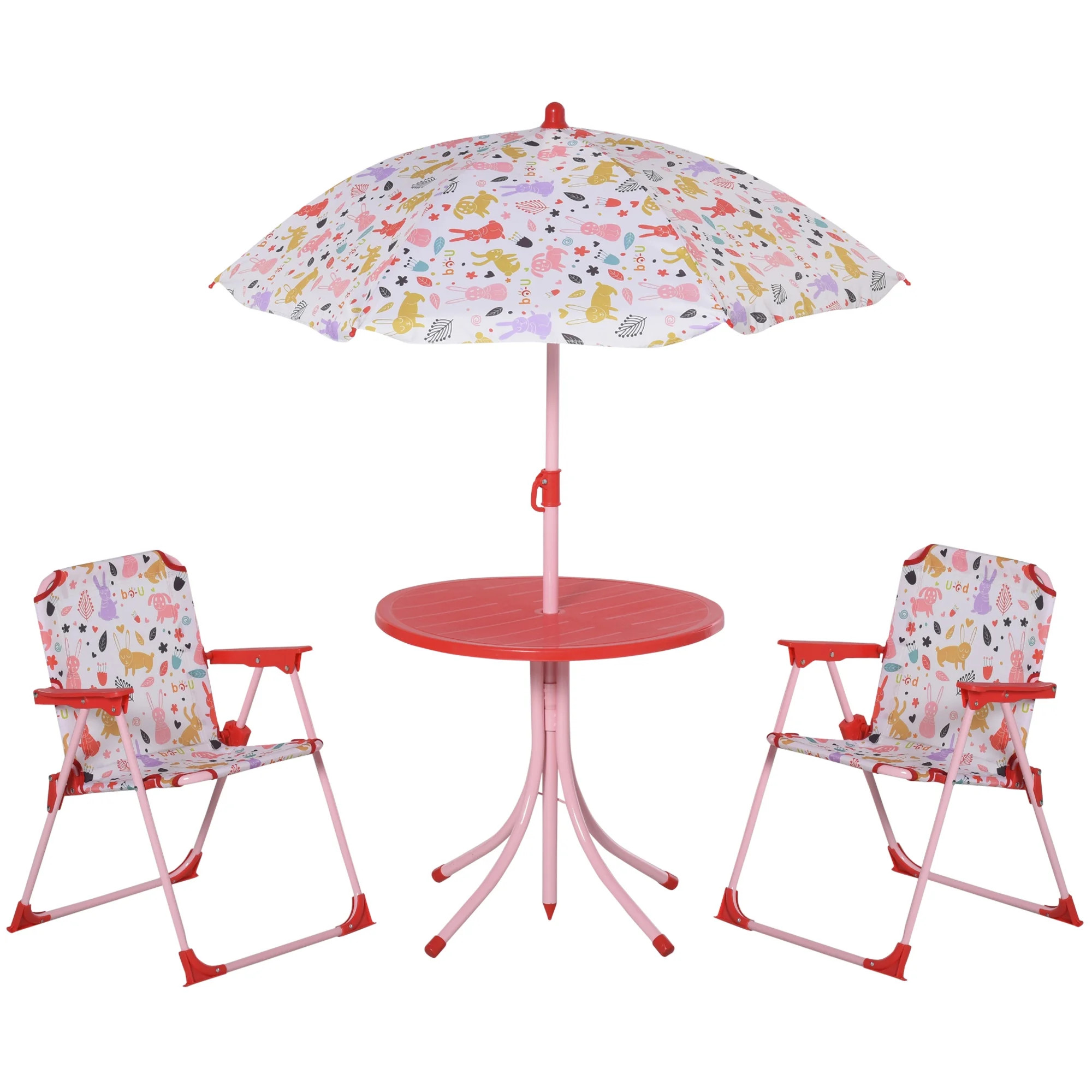 Outsunny Kids Folding Picnic Table & Chair Set with Removable & Height Adjustable Umbrella, Red | Walmart (US)