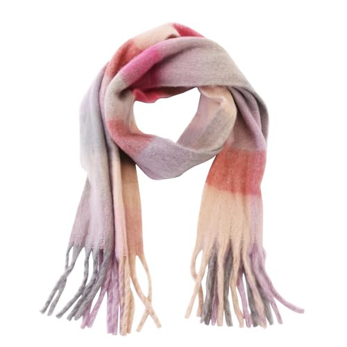 GXIHOUSLGC Winter warm super soft rainbow Shawl,women's faux cashmere knitted thick blanket scarf,casual tassel fashion plaid design (purple) | Amazon (US)