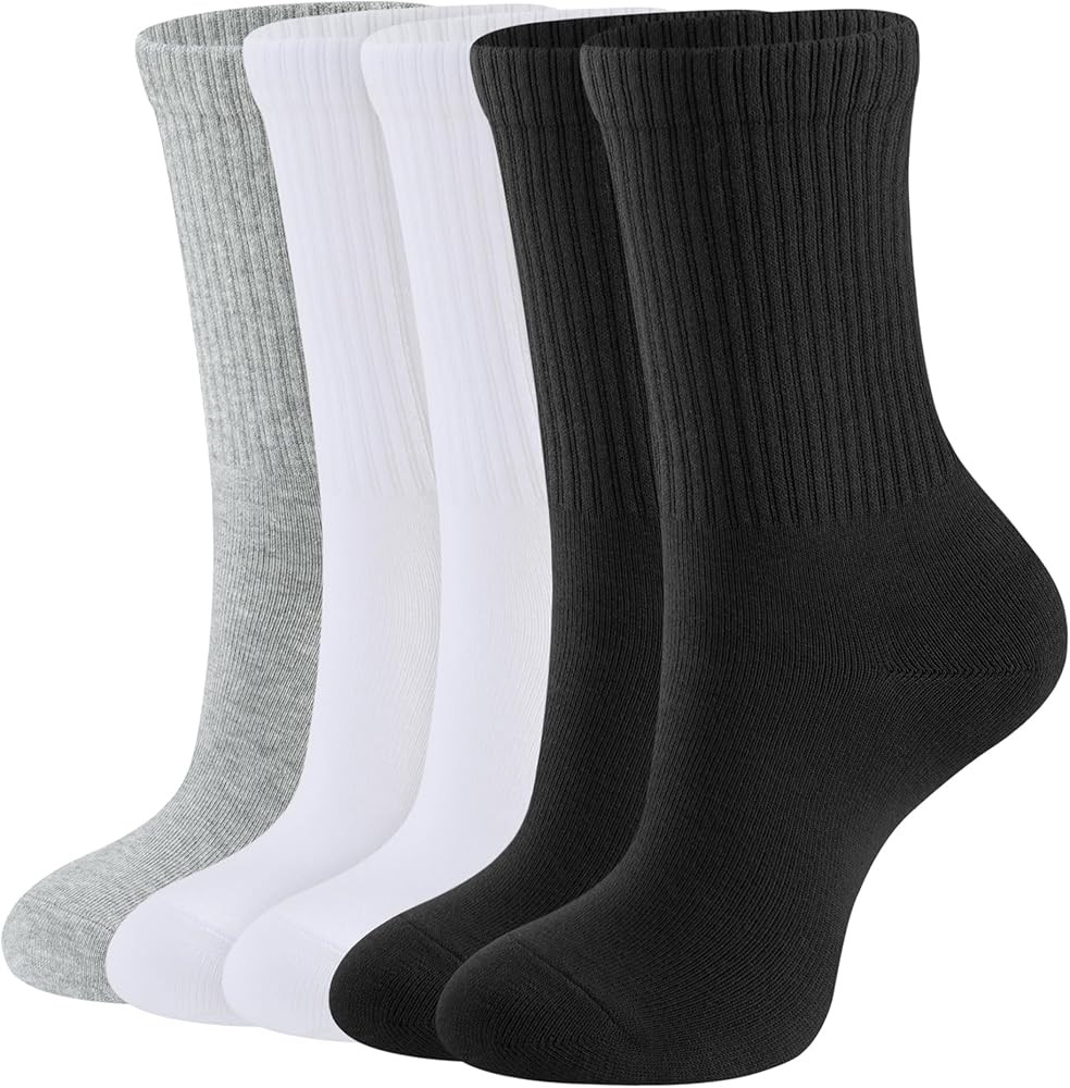 CLOSEMATE Womens Crew Socks Cotton Calf Dress Socks Lightweight Comfy Long Socks 5 Pairs | Amazon (US)