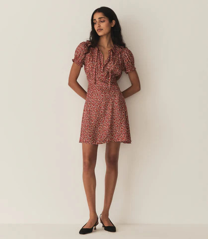 DÄ?EN Evienne Dress -- Ameline Ditsy - Size - Xxs Silk Print Button Up Floral Print Fitted Prairie Vintage-inspired Effortless | DOEN