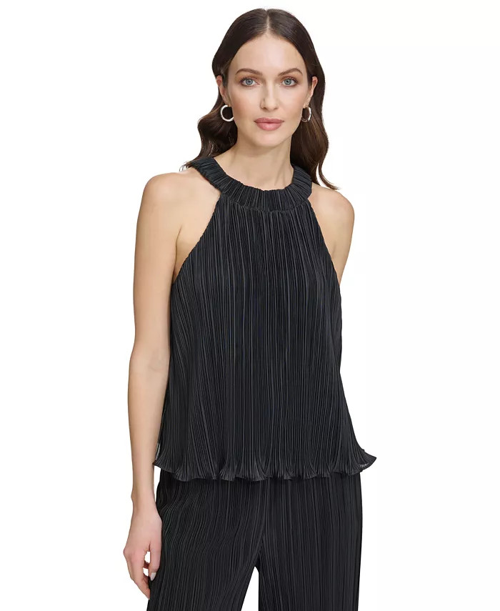 Women's High-Neck Sleeveless Plissé Top | Macy's