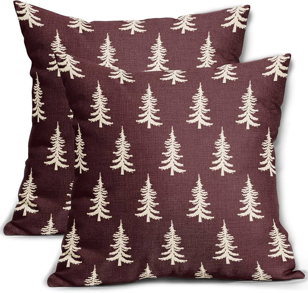 Aytipun Burgundy Christmas Pillow Covers 20x20 Set of 2 Xmas Tree Rustic Style Winter Print Decor... | Amazon (US)