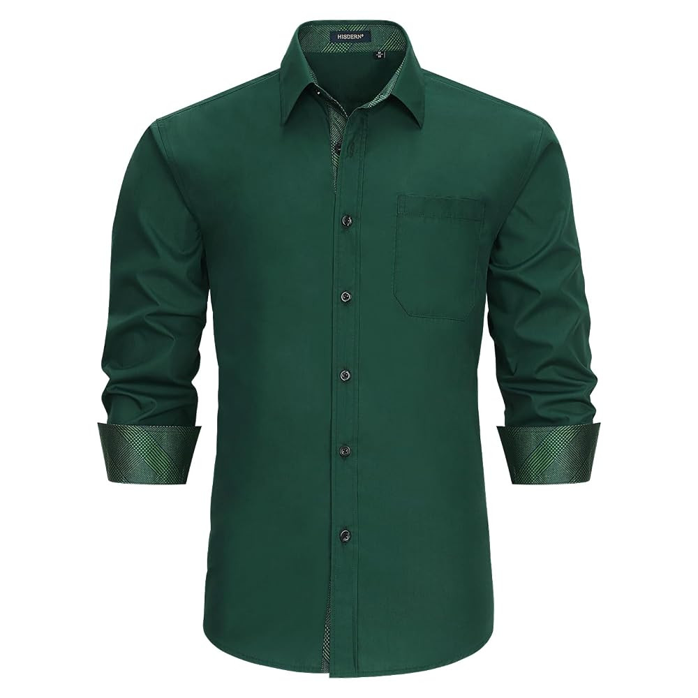 HISDERN Mens Business Dress Shirts Long Sleeve Casual Button Down Shirt Formal Inner Collar Contr... | Amazon (US)