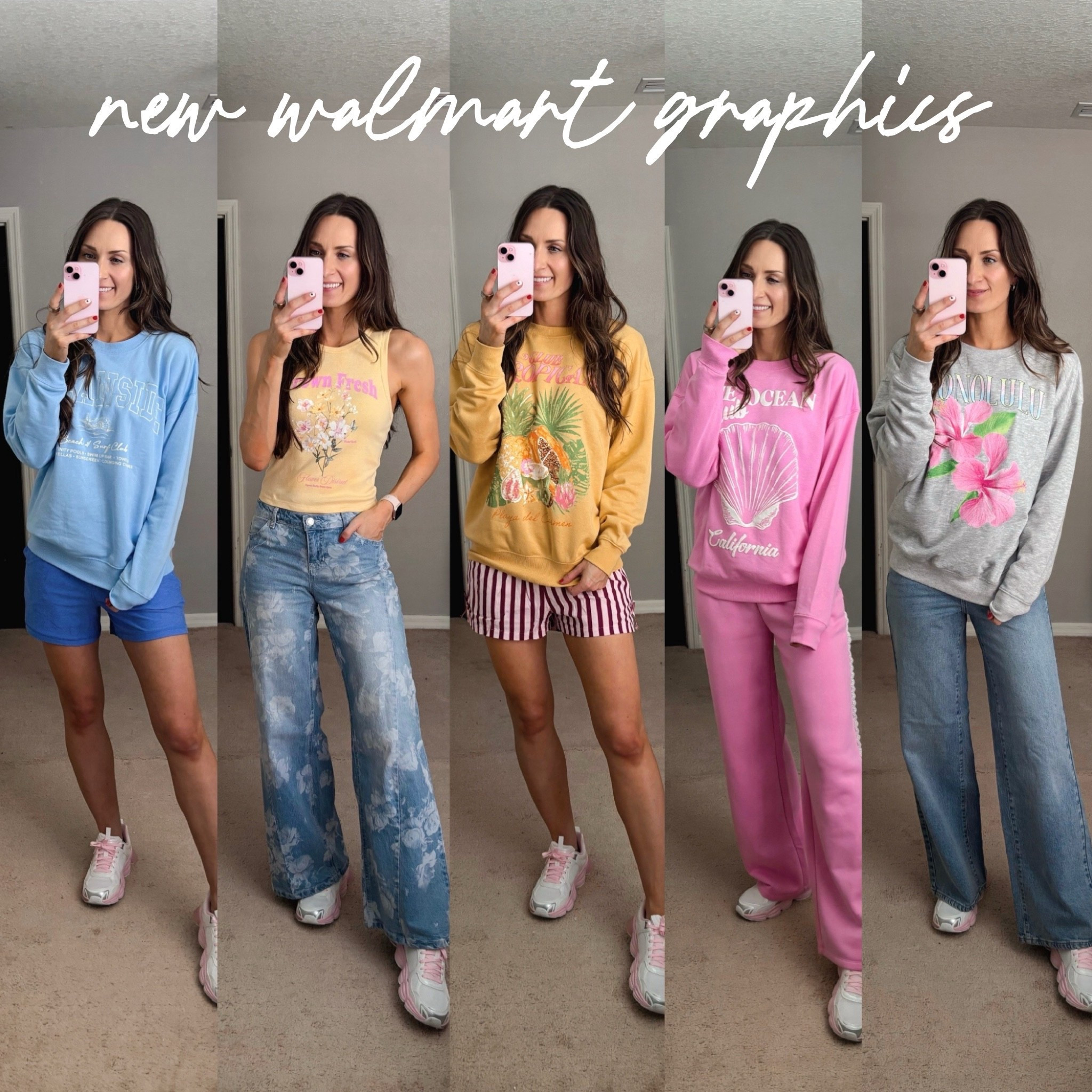 Walmart just dropped their best graphics yet!! Walmart graphic sweatshirts. Walmart graphic tees

**sizing:
Sweatshirts: s, these fit slightly oversized 
Blue buttercore shorts: s, fit tts
Pink sneakers: 8, I sized down a half size
Yellow flower tank: small, fits tts, cropped fit
flower print jeans: 2, these fit tts woh a 32inch inseam!
Pink lace sweatpants: small, fit tts
Striped shorts: small, fit tts
Jeans: 2 Long, fit tts with a 31.5 inch inseam.

#walmartfashion #newwalmart #walmartoutfits #walmartspring 
#viralwalmart

#LTKootd #LTKSeasonal