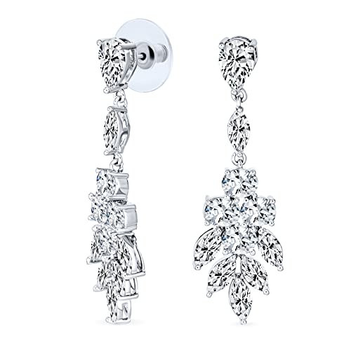 Bling Jewelry Bridal Teardrop Marquise Cluster CZ Cocktail Statement Chandelier Earrings For Women Rhodium Plated Cubic Zirconia | Amazon (US)
