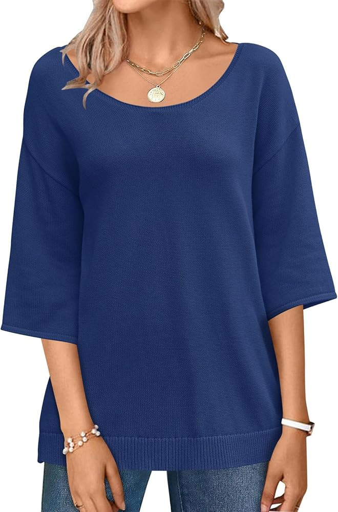 BZB Women's Sweaters Trendy Casual Crewneck Lightweight Knit 3/4 Length Sleeve Fall Sweaters Tops... | Amazon (US)