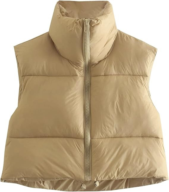 Shiyifa Women's Fashion High Neck Zipper Cropped Puffer Vest Jacket Coat | Amazon (US)