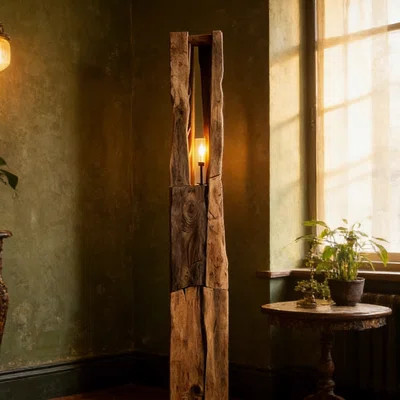 Rustic Solid Wood Floor Lamp with Natural Live-Edge Design | Wayfair North America