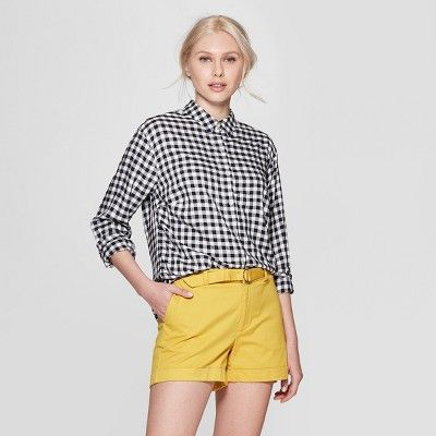 Women's Plaid Long Sleeve Any Day Shirt - A New Day™ Black/White | Target