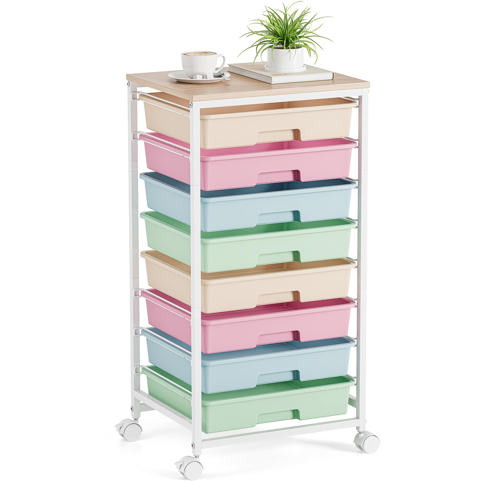 Rolling Storage Cart, Rainbow Cart with 8 Drawers and Wooden Tabletop, Teacher Organization for C... | Amazon (US)