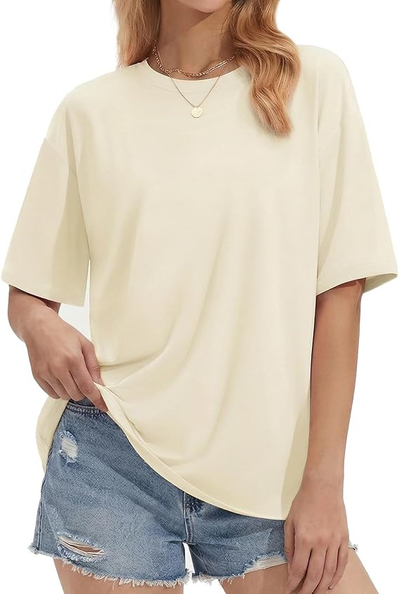 Stelle Non See Through Oversized T Shirts Women Crew Neck Short Sleeve Summer Tops Soft Basic Tee... | Amazon (US)