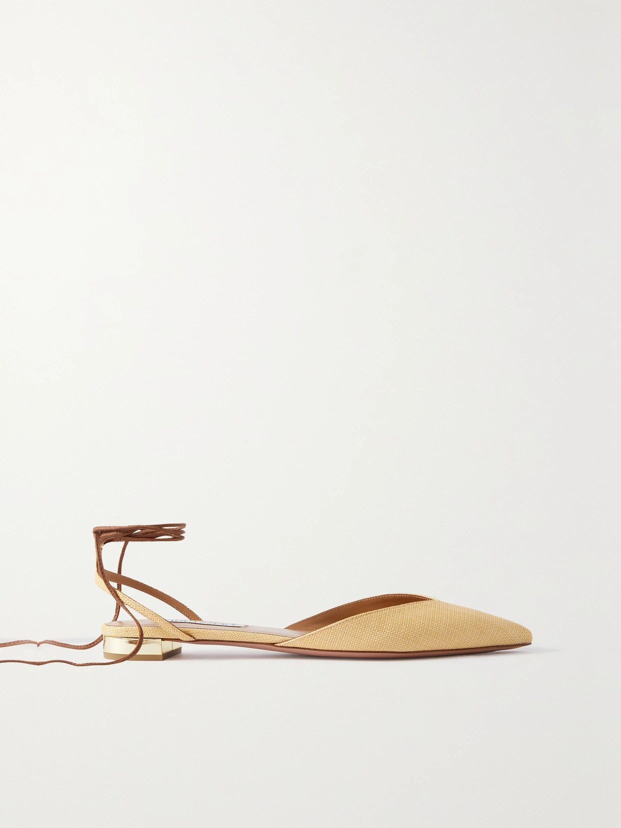 Aquazzura - Beyond Leather-trimmed Woven Raffia Point-toe Flats - Neutrals | NET-A-PORTER (US)