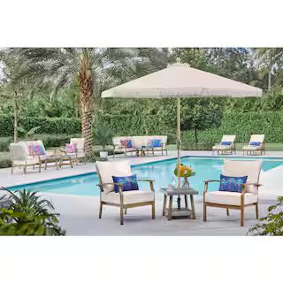 Beachside 3-Piece Rope Look Steel Outdoor Patio Bistro Set with CushionGuard Almond Tan Cushions | The Home Depot