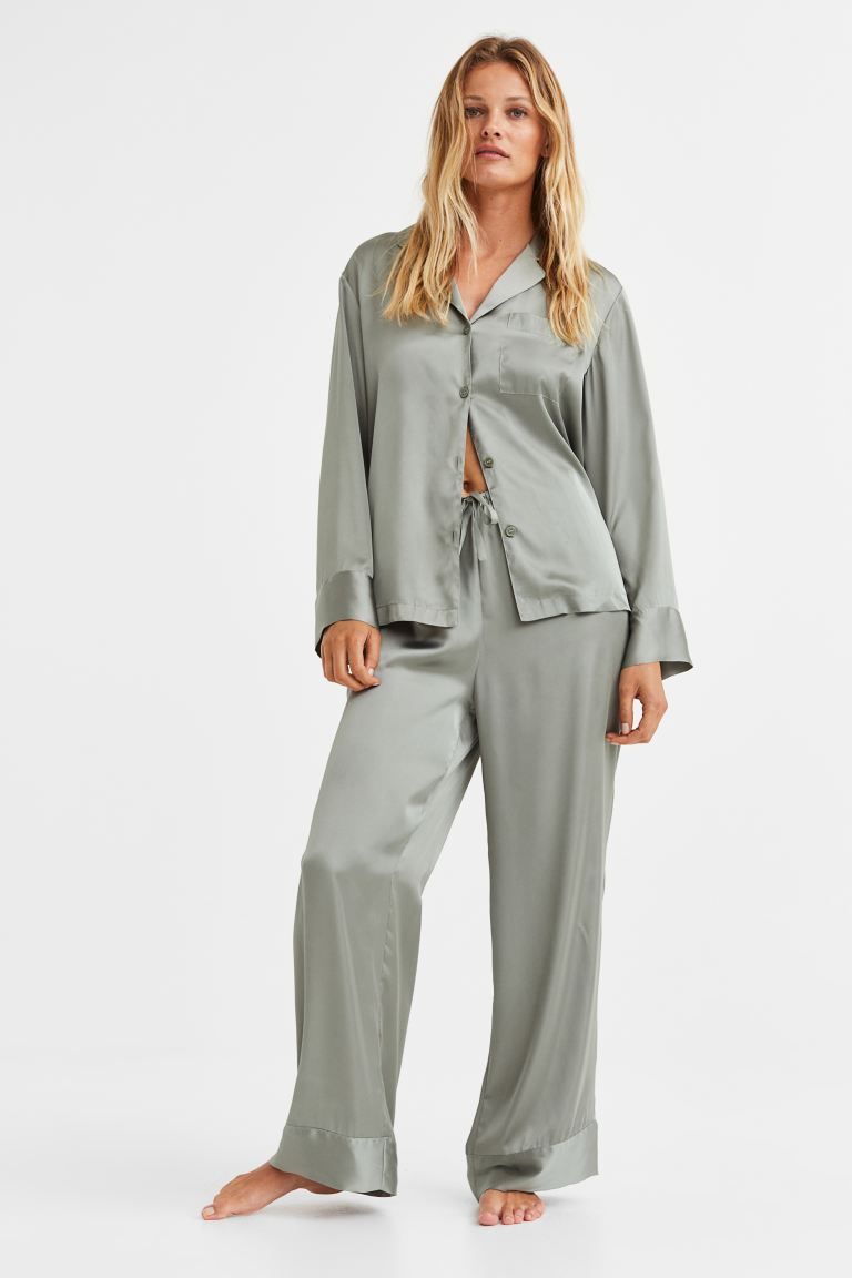 Pajama Shirt and Pants - Khaki green - Ladies | H&M US | H&M (US)