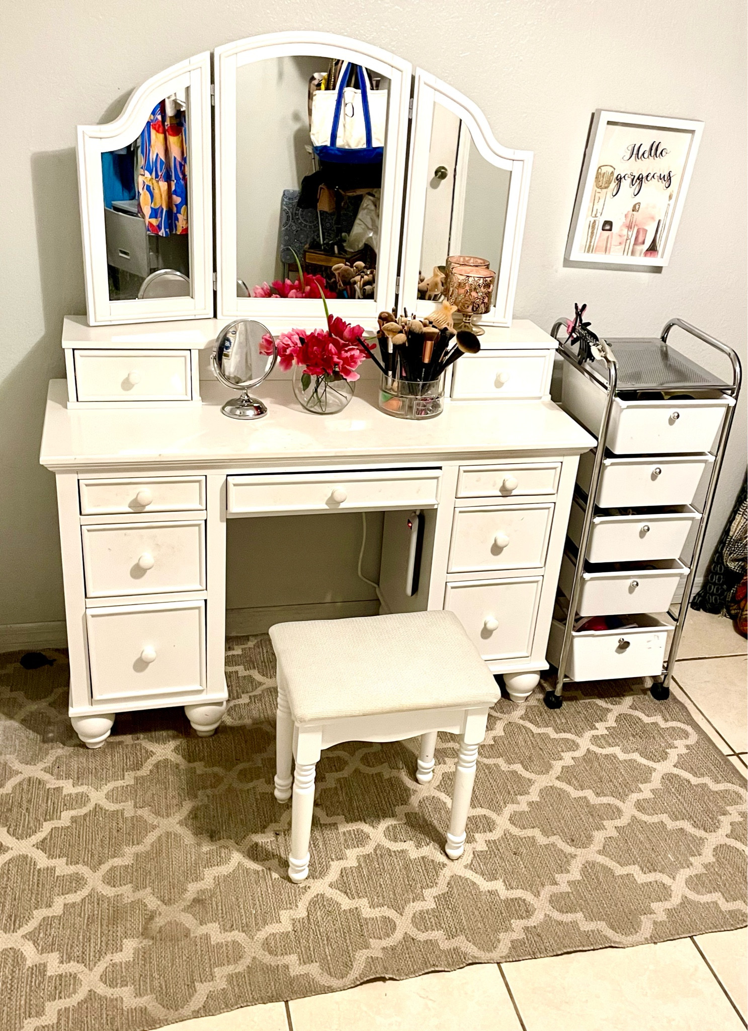 Welcome to the glam chaos! Where makeup brushes see more drama than a reality TV show! 💄😂 #Vanity #MakeupMayhem #homedecor #beautyroom

#LTKbeauty #LTKstyletip #LTKhome