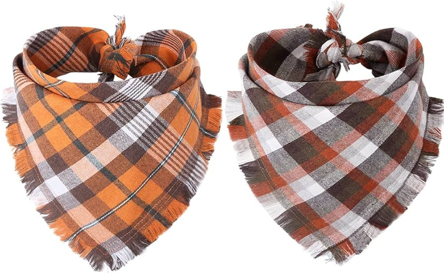 Fall Dog Bandana Autumn Thanksgiving Plaid Reversible Triangle Bibs Scarf Accessories for Dogs Pe... | Amazon (US)