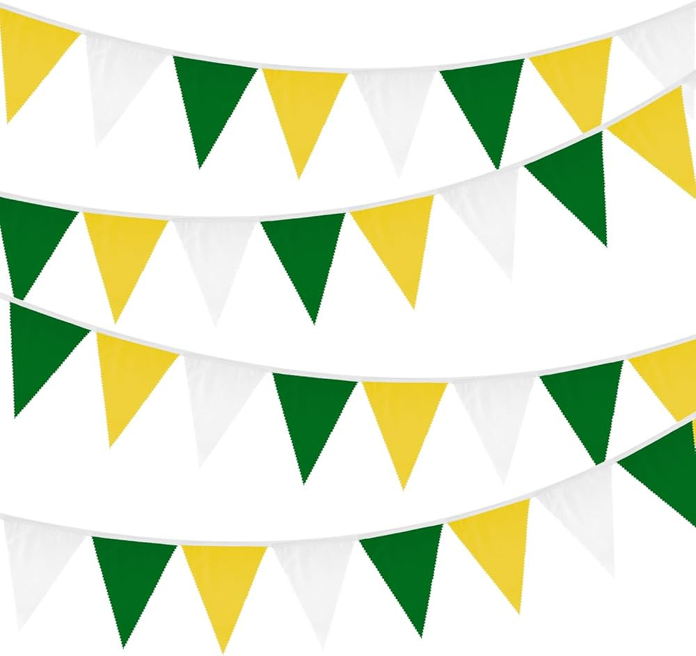 GCQQ 39Ft Yellow Green White Banner - 42PCS Cotton Pennant Banner Flags Spring Summer Triangle Go... | Amazon (US)