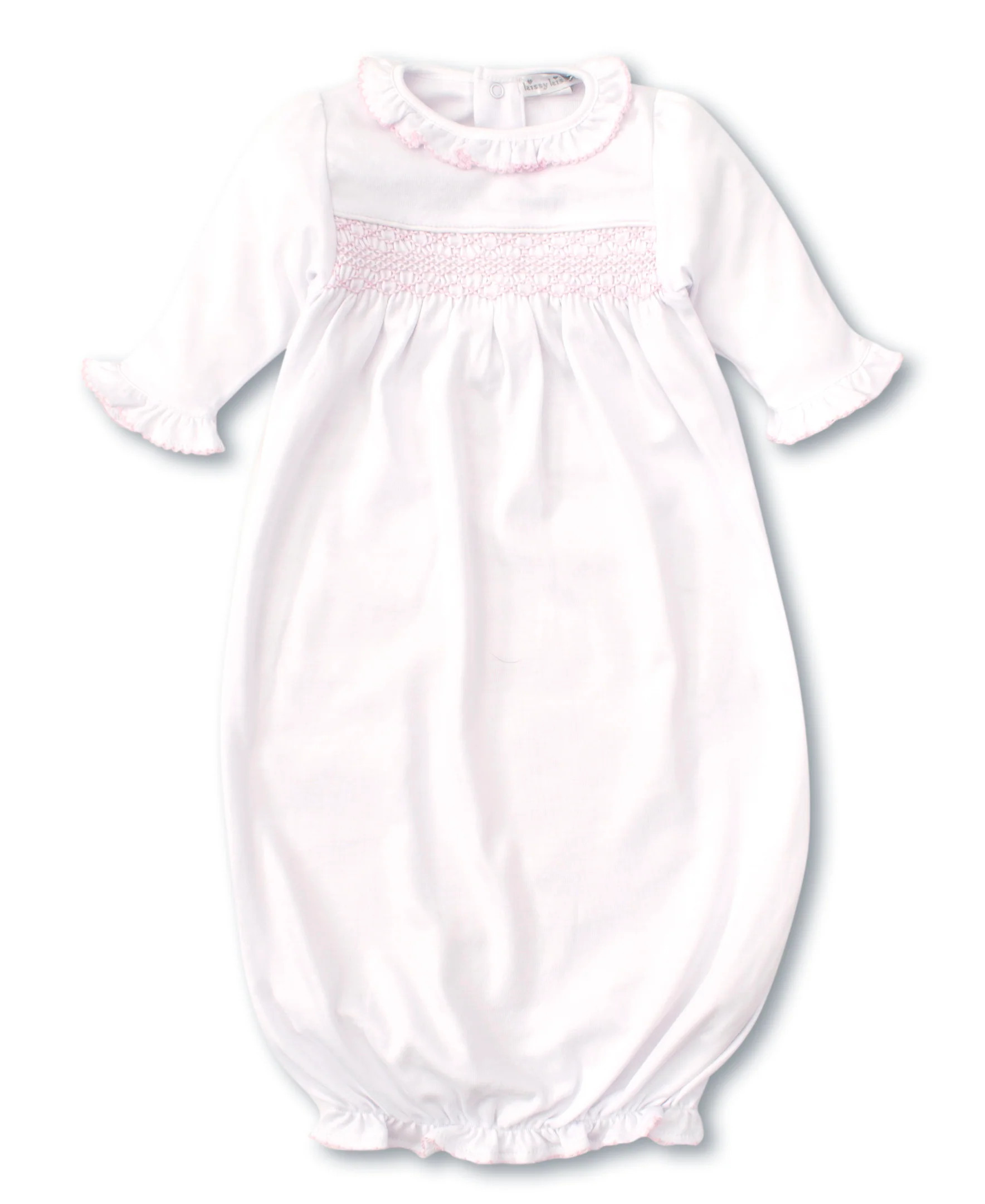 Hand Smocked CLB Charmed White/Pink Sack Gown | Kissy Kissy