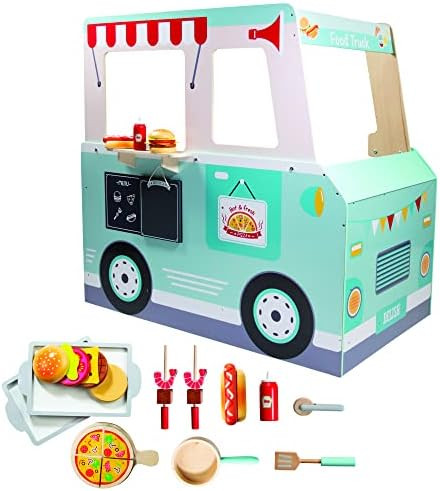 Food Truck Wooden Playset, 20 Fun Toy Pieces Including Cook Top, Steering Wheel & Sticker Sheet for  | Amazon (US)