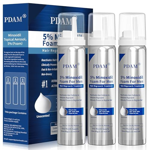 5% Minoxidil for Men Foam Hair Growth - Minoxidil Foam Hair Regrowth Treatment for Men, Topical Hair Loss Treatments, Twice Daily, Extra Strength Thicker & Fuller Hair (6.33 Ounce(3 Pack)) | Amazon (US)