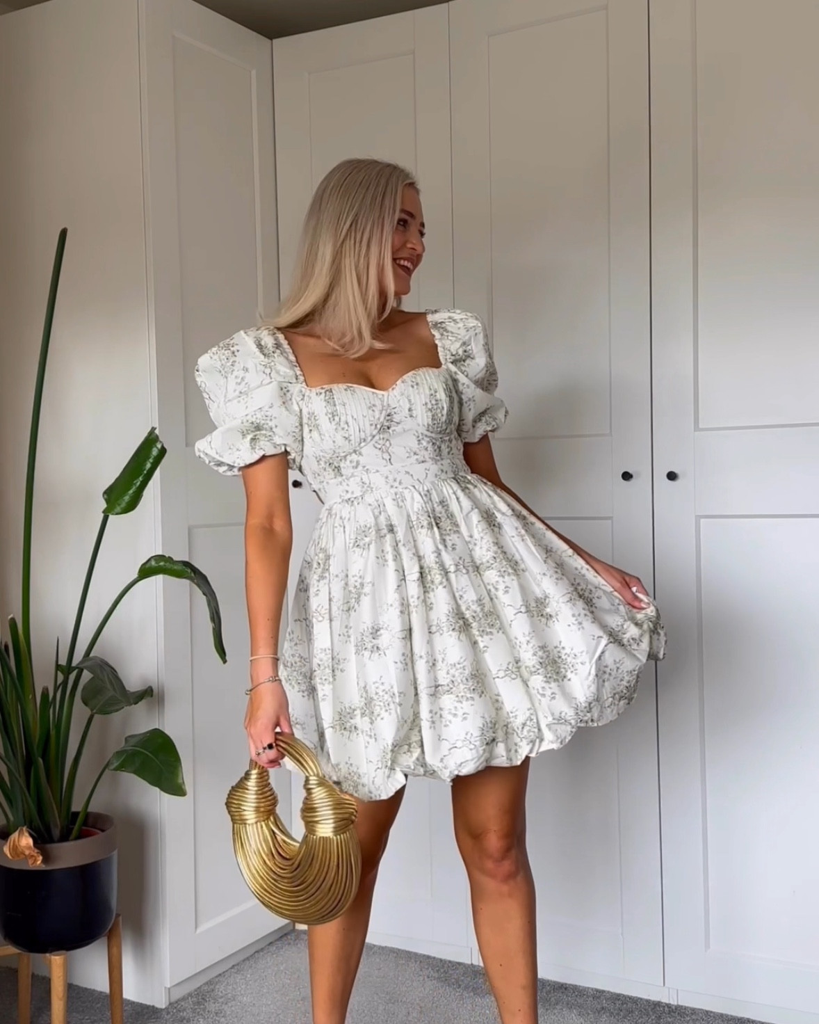 knee length dresses for ladies Black Scoop Neck Puffball Mini Dress | Mini Dress main image 1
