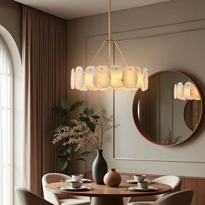Modern 24" Alabaster Round Gold Chandelier with LED Strip (Bulbs Included) | Wayfair North America