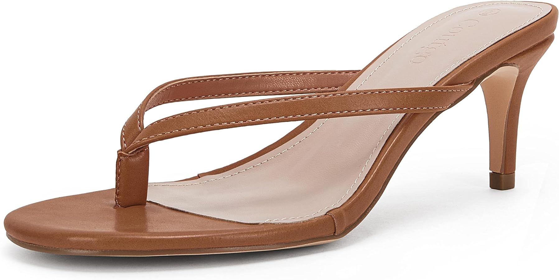Coutgo Women's T Strap Flip Flops Thong Slip On Heeled Sandals Slide Kitten Heel Comfortable Shoe... | Amazon (US)