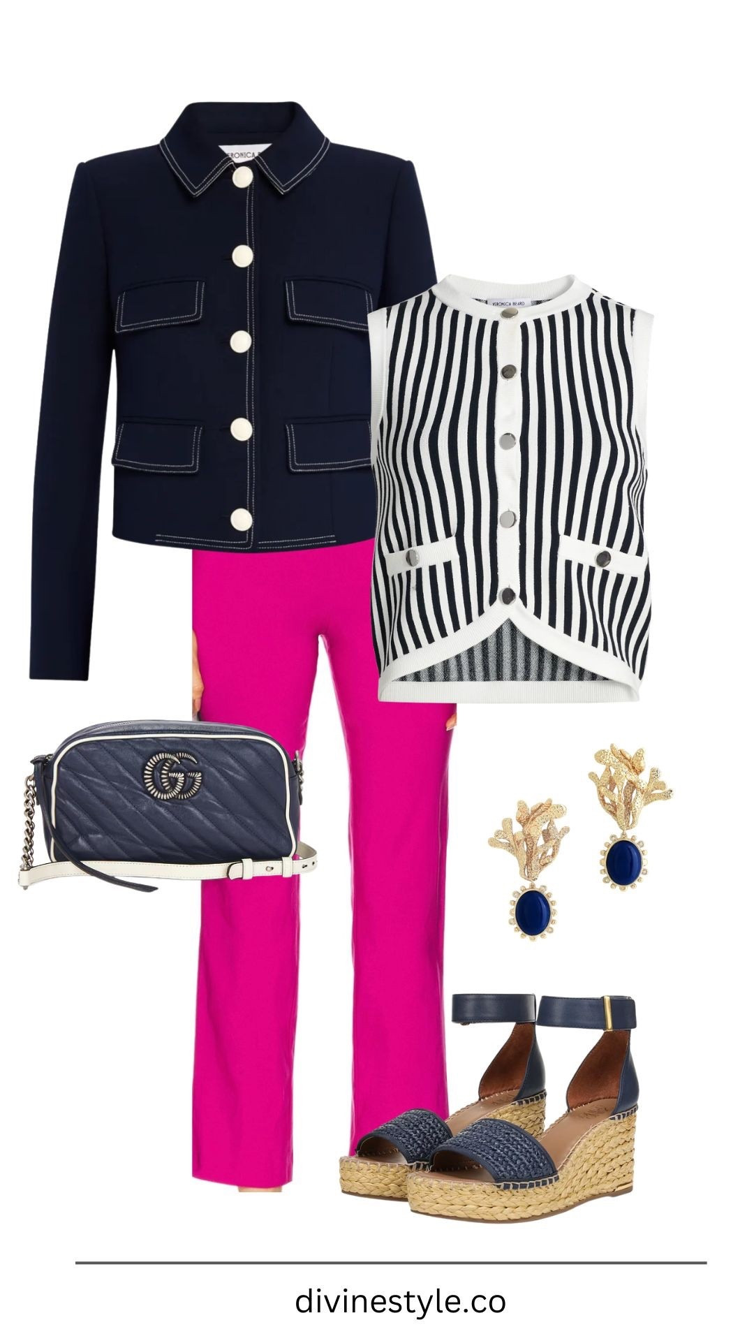 Transition to sprj g in this chic navy jacket (which you can restyle so many ways). Pair with a striped top in navy and white. We love this elevated button front top (fits true to size) worn with bold pink pants to make a statement or you can style suggestions white side leg jeans. This handbag is a go-to piece you will use s season or year round.

#LTKOver40 #LTKootd #LTKSeasonal