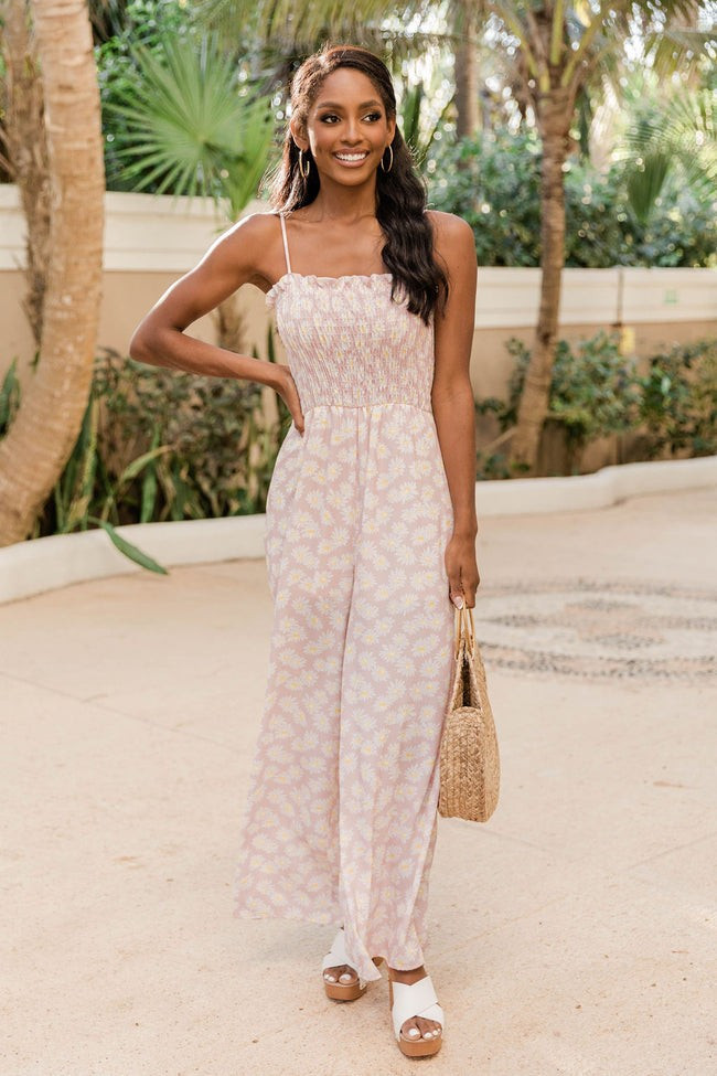Starstruck Love Pink Daisy Smocked Jumpsuit | The Pink Lily Boutique