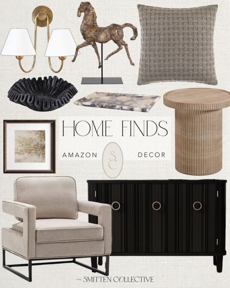 Amazon home decor includes accent chair, side table, buffet, wall decor, throw pillow, horse decor, marble tray, sconce, decorative bowl.

Home decor, styled home, Amazon home, living room finds

#LTKhome #LTKfindsunder100 #LTKstyletip