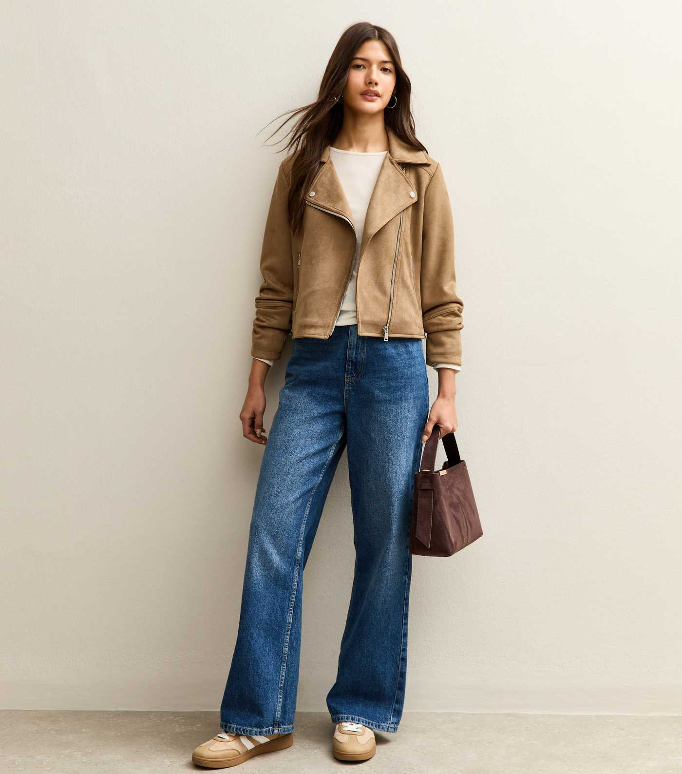 Tan Faux Suede Biker Jacket | New Look | New Look (UK)