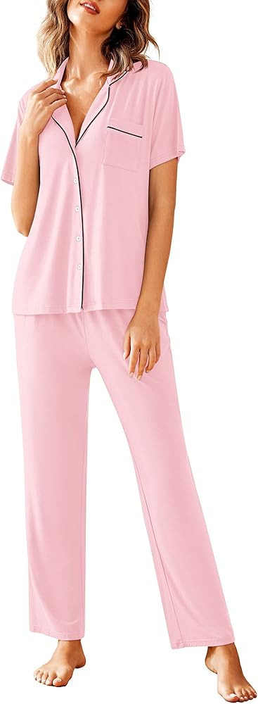 Avidlove Women Pajamas Set Notch Collar Soft Sleepwear Pjs Short Sleeve Button Down Nightwear wit... | Amazon (US)