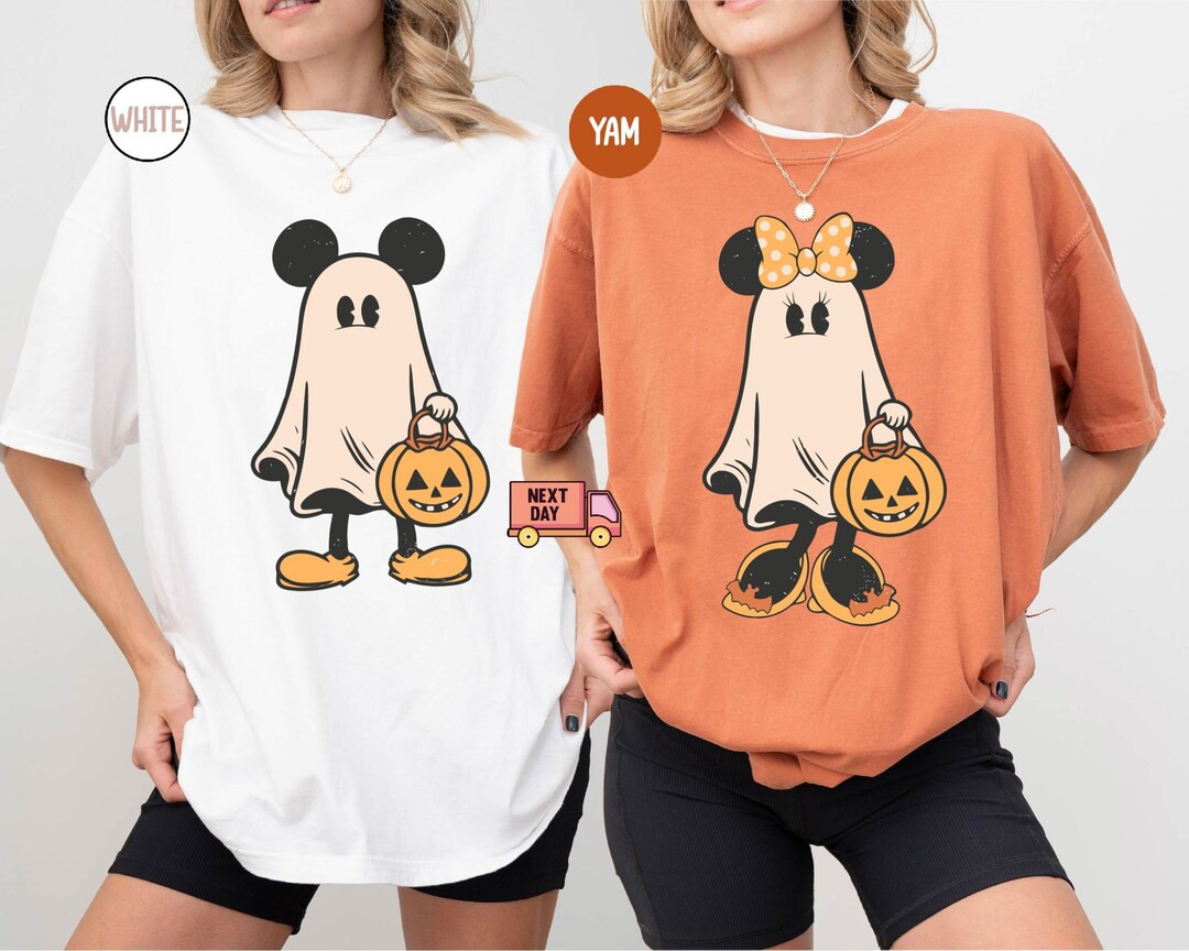 Comfort Color Retro Mickey Minnie Halloween Couple Shirts, Mickey Ghost Shirt,minnie Ghost Shirt,... | Etsy (US)